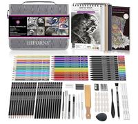 Set dessin croquis 100 pièces, fournitures art crayons graphites charbons étui gris CRAYON DE COULEUR
