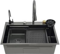 Set d'éviers de cuisine en acier inoxydable, design cascade, grand bac individuel, pour le ménage