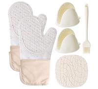 Set di 6 Guanti da Forno e Presine da Cucina Silicone Antiscivolo, Guanto Forno Cucina Alta Temperatura Fino a 230°C, 33.5cm Estesi Guanti Resistenti al Calore per Cucinare/Grigliare/Cuocere (Bianco)
