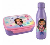 Set Diakakis Gabby's Dollhouse pour le déjeuner pour enfants avec boîte à tartines et gourde en aluminium - Ensemble de repas scolaire sans BPA pour garçons et filles, boîte à sandwich de 800 ml et