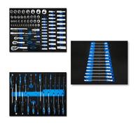 EBERTH Set d'outils multitâches 114 pièces Pour chariot à outils, inserts d'outils étiquetés en mousse, métal dur, poignées ergonomiques