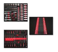 EBERTH Set d'outils multitâches 114 pièces Pour chariot à outils, inserts d'outils étiquetés en mousse, métal dur, poignées ergonomiques