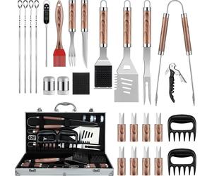 Set d'ustensiles de barbecue en acier inoxydable 29 pièces BBQ Accessoires de barbecue Spatule valise en aluminium