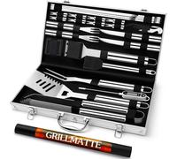 Set d'ustensiles de barbecue en acier inoxydable de première qualité dans une mallette de 26 pièces cadeau d'anniversaire parfait pour les hommes Accessoires de barbecue et thermomètre à viande Silver