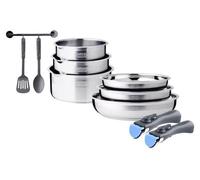 Set d'ustensiles de cuisine à induction - Arthur Martin - AM2238 - Acier inoxydable - 10 pièces - Poignée amovible - Convient pour tous les types de feux, y compris l'induction