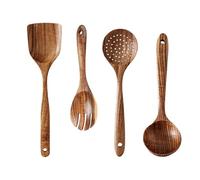 Set d'ustensiles de cuisine en bois, ensemble d'ustensiles de cuisine en bois | 4X Cuillères de cuisine Set de couverts - Ustensiles de cuisine à long manche spatule antiadhésive pour mélanger