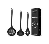 Set d'Ustensiles de Cuisine en Silicone 3 Pièces, Louche à Soupe-Fourchette à Pâtes-Cuillère à Fente, Ustensiles de Cuisine Antiadhésifs Sans BPA et Résistants à la Chaleur pour Mélanger, Servir