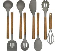 Set d'ustensiles de cuisine en silicone Cuillère de cuisine manche en bois Cuisson antiadhésive Résistant à la chaleur