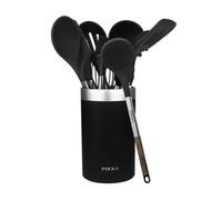 Cecotec Ustensiles De Cuisine en silicone Polka Excellence Force. Set de 9 pièces noir, revêtement Soft Touch et manche effet bois. Matériaux : silicone, nylon et PP, inclut Holder Polka
