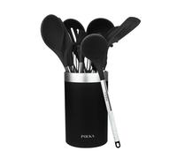 Cecotec Ustensiles De Cuisine En Silicone Polka Exclusive Wood&Rock. Set de 9 pièces Noir, Enduit Soft Touch et Manche en acier. Matériaux : Silicone, Nylon et PP, Avec support Polka