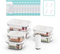 Set Eco-Vacuum comprenant 6 bocaux, adaptés au micro-ondes, sans BPA, hermétiques, avec couvercles, à fermeture manuelle.