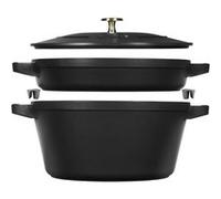 Set empilable polyvalent en Fonte, 4 pièces, Rond, Ø 24 cm, Noir (Cocotte / sauteuse / poêle / couvercle) Noir G