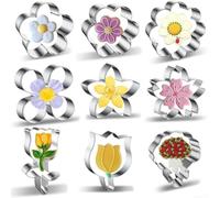 Set Emporte Pièce Pâtisserie pour fleur Acier 9 Formes Tulipe Carnation Lis pour Décorer Gâteaux Biscuits Pâtes à Sucre Beignet 8,3x8,3cm