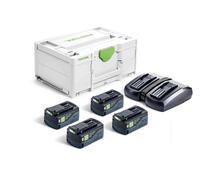 Set énergie SYS 18V - FESTOOL - avec 4 x batterie BP 18v 5,0Ah - chargeur double - Systainer - 577709