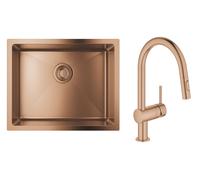 Set évier en acier inoxydable Grohe K700U 31574DL1, mitigeur de cuisine Grohe Minta 32321DL2