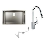 Set évier en acier inoxydable Hansgrohe S 71 43428800, mitigeur de cuisine Hansgrohe Focus M41 31815000, 43921800