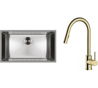 Set évier en acier inoxydable Oltens Stalvask 71102100, mitigeur de cuisine Oltens Litla 35204800