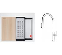 Set évier en granit Franke Kanon 114.0749.555, mitigeur de cuisine Franke Maris Slim Clear Water J Pull-Out 120.0730.870