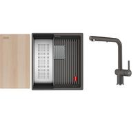 Set évier en granit Franke Kanon 125.0749.649, mitigeur de cuisine Franke Active L Pull-Out Spray 115.0721.464