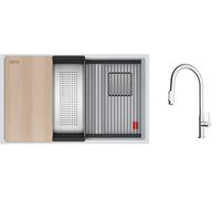 Set évier en granit Franke Kanon 125.0749.675, mitigeur de cuisine Franke Maris Slim Clear Water J Pull-Out 120.0730.870