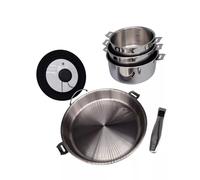 Set Evolution : série de 3 casseroles avec poignée, une poêle multiply D28 cm et un couvercle universel