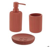 Set Gobelet Distributeur A Savon Et Porte Savon Polyresine Striee - Terracotta - TENDANCE