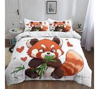 Set Housse de Couette 200 x 200 cm Panda Roux Manga Animal Dessin Animé Parure de Lit 2 Personnes et 2 Taies d'oreiller 65x65 cm, 100% Microfibre Parure de Linge de Lit avec Fermeture Éclair, Blanc