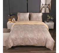 Set Housse de Couette 220x240 cm Tropicales Beige Palmier Feuilles Botanique Imprimé Motif pour 2 Personnes,TT Global 3 Pièces Doux Chic Microfibre Parure de Lit avec 2 x Taies d'oreiller 65x65 cm