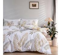 Set Housse de Couette 220x240 cm Tropicales Dorées Palmier Feuilles Botanique Imprimé Motif pour 2 Personnes,TT Global Doux Chic Microfibre Parure de Lit avec 2 x Taies d'oreiller 65x65 cm, Or Blanc
