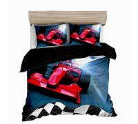 Set Housse de Couette 240x260cm Courses De F1 Parure de Lit 2 Personnes Voiture De Course De Formule 1 Rouge 3 Pièces Parure De Lit avec 2 Taies d'oreiller 65x65cm, Fille Garcon Decoration Chambre