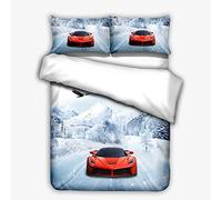 Set Housse de Couette 240x260cm Courses Parure de Lit 2 Personnes Supercar De Glace Et De Neige en Hiver 3 Pièces Parure De Lit avec 2 Taies d'oreiller 65x65cm, Fille Garcon Decoration Chambre