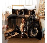 Set Housse de Couette 240x260cm Moto Parure de Lit 2 Personnes Moto Rétro 3 Pièces Parure De Lit avec 2 Taies d'oreiller 65x65cm, Fille Garcon Decoration Chambre