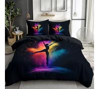 Set Housse de Couette 90 x 190 cm Motif Illustration 3D Gymnaste Parure de Linge de Lit avec 1 Taie d'oreiller 65x65 cm, 100% Microfibre Parures de lit, Fermeture Éclair, Noir