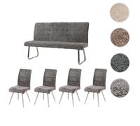 Set de salle à manger HWC-G55, set de 4 chaises + banc 160cm, inox brossé tissu/textile chenille gris foncé