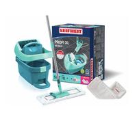 Set lave sol avec seau essoreur à roulettes Leifheit Profi XL Mobile 55396, balai serpillière à plat, housse micro duo & superduster