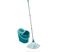 Leifheit Set Classic Mop, seau essoreur avec lave-sol, balai à franges en viscose très absorbantes, support essoreur pratique pour essorage facile Turquoise