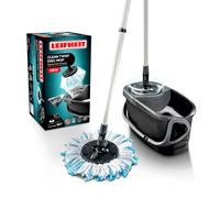 Leifheit Set Clean Twist Disc Mop Ergo Black, Balai serpillère, Seau | Balai serpillière, mop tous types de sols, tête pivotante à 360°, seau essoreur, manche télescopique 109-140 cm, noir