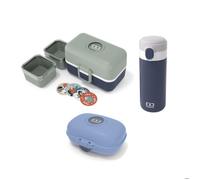 Set lunch box et boite à goûter enfants vert/bleu + gourde isotherme Bleu/Vert