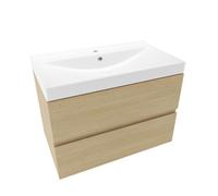 Set meuble de salle de bain mural 80x50x45,5 cm + lavabo en céramique 81x46 cm, bois clair/ blanc (VERONA80SDU3)