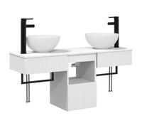 Set Meuble Salle de Bain 3 Pièces Blanc Bois Ingénierie avec 2 Vasques | Design moderne, lignes épurées, double vasque pratique, rangement spacieux, installation simplifiée, entretien facile, fini