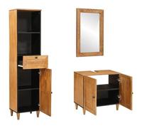 Set Meuble Salle de Bain 3 Pièces en Bois de Manguier Massif Marron | Design mural gain de place, rangement tiroirs et étagères, finition naturelle chaleureuse, entretien facile chiffon sec