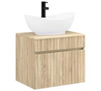Set Meuble Salle de Bain Suspendu Bois Ingénierie Lavabo 59x35x38 cm | Design mural gain de place, tiroir spacieux, montage facile à deux, finition chêne sonoma, résistant humidité, style