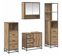 Set Meuble Salle de Bains 4 Pieces Bois Ingenierie 65 x 33 x 60 cm | Artisan chêne, lavabo suspendu, rangement mural, pieds surélevés, style contemporain, facile nettoyage