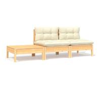 Set meubles d’extérieur - BONNIE - Salon de jardin 3 Pièces avec coussins - crème - bois de pin massif - 63,5 x 63,5 x 62,5cm LLDS30