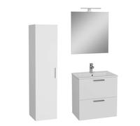 Set Mia ensemble meuble 59x61x39,5cm avec miroir, lavabo, éclairage LED + armoire 145x35x35cm, Blanc brillant