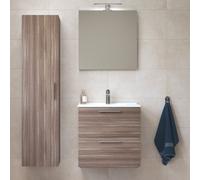 Set Mia ensemble meuble 59x61x39,5cm avec miroir, lavabo, éclairage LED + armoire 145x35x35cm, Cordoba