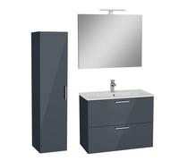 Set Mia ensemble meuble 79x61x39,5 cm avec miroir, lavabo, éclairage LED + armoire 145x35x35cm, Anthracite brillant