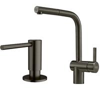 Set mitigeur de cuisine Franke Atlas 115.0628.210, distributeur de savon Franke Atlas 112.0717.103