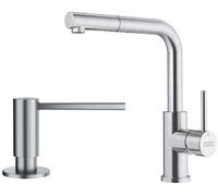 Set mitigeur de cuisine Franke Smart Glenda 115.0706.986, distributeur de savon Franke Atlas 112.0717.084