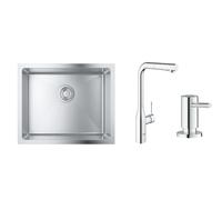 Set mitigeur de cuisine Grohe Essence 30270000, évier en acier inoxydable Grohe K700 31574SD1, 40535000